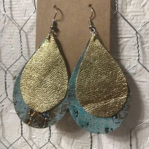 Real Leather Teardrop Double layers earrings